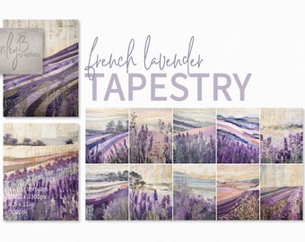 French Lavender Tapestry - Quilted and Embroidered Landscape Image - Provence Landscapes - French Countryside - Provence Journal Half Papers