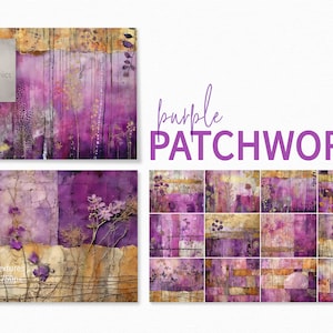 Puede incluir: Paquete de papel digital Purple Patchwork con 12 texturas en estilo collage. Las texturas son una mezcla de morado, dorado y marrón con un aspecto desgastado. Las texturas son de 3000 x 3000 píxeles y 300 ppp.
