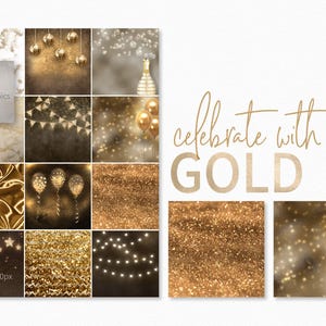 Festeggia con l'oro - Texture per feste - Glitter festivi - Striscioni glamour - Palloncini di lusso - Stelle scintillanti - Raso oro lucido