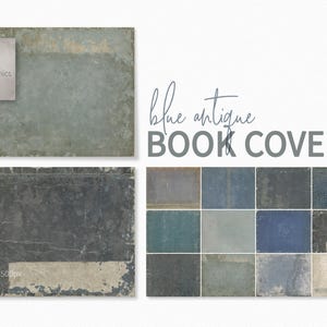 Texture di copertine di libri antichi blu – Superfici in tessuto usurato – Toni sbiaditi di indaco e ardesia – Danni alla carta vintage – Copertine di libri grunge