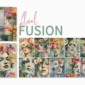 Floral Fusion – Dreamy Flower Portrait Art – Surreal Mixed Media Faces – Whimsical Botanical Wall Decor – Ethereal Feminine Prints