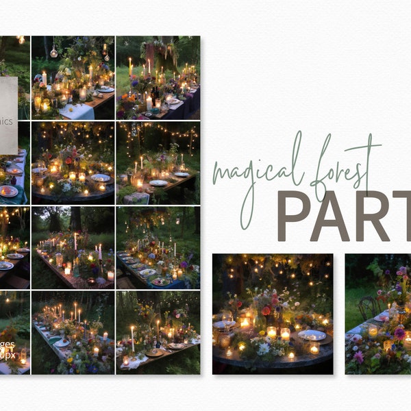 Magical Forest Party Paintings - Forest Dinner Party - Digital Candlelight Dinner - Forest Party - Fairy Dinner Party in the Forest