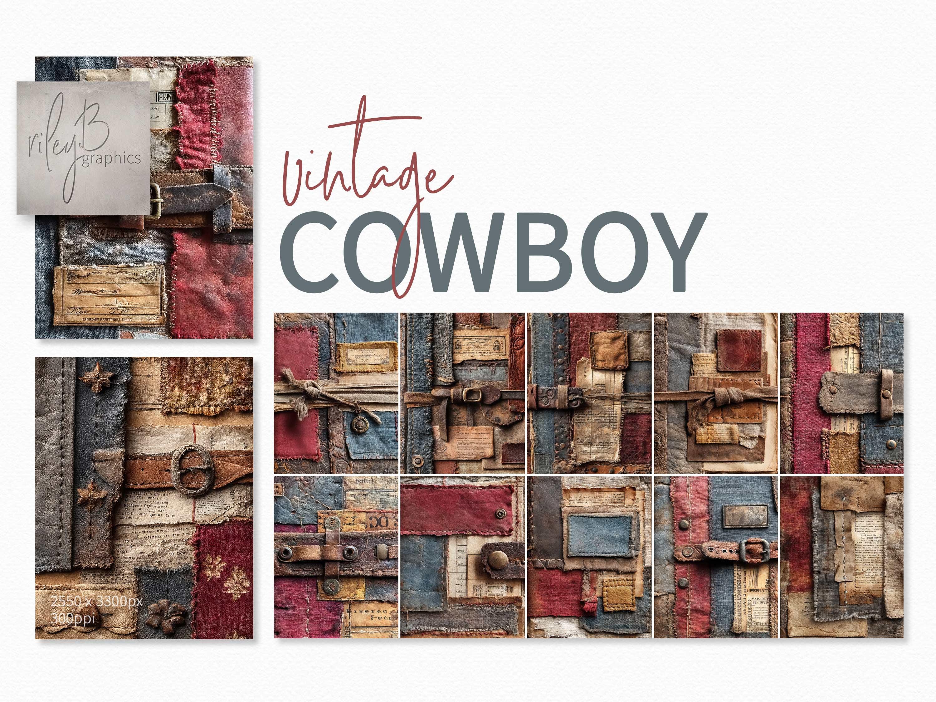 Rustic Western Texture Vintage Cowboy – Western Patchwork Fabric Collage – Rustic Leather ...