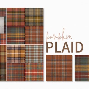 Pumpkin Plaid – Warm Autumn Tartan Designs – Fall Harvest Orange Brown Plaid Digital Backgrounds – Rustic Cozy Farmhouse Printable Plaids