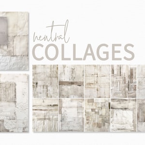 Op de afbeelding: Twaalf digitale papiertexturen in neutrale kleuren met een verweerde, gelaagde en textuurrijke uitstraling. Elke textuur is 2550 x 3300 pixels, 8,5 x 11 inch en 300 dpi.