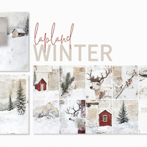 Lapponia Inverno - Dipinti di Natale nordici - Immagini invernali scandinave - Dipinti di Natale invernali - Dipinti di case norvegesi