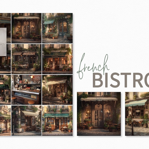 Peintures de bistrot français - Peintures numériques de restaurant français - Bistros français numériques - Peintures pittoresques de bistrot français JPG