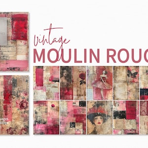 Vintage Moulin Rouge – Parisian Cabaret Collage Art – Red Black Ballet Dancer Prints – French Ephemera Mixed Media – Romantic Burlesque Art