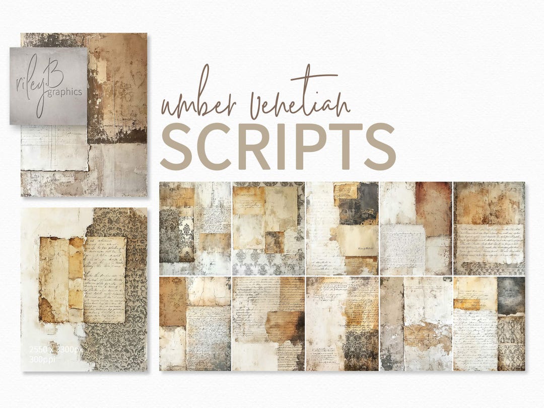 Umber Venetian Scripts - Digital Vintage Collage Backgrounds - Aged ...