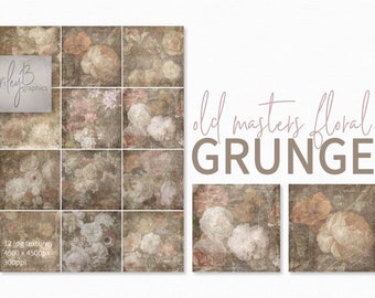 Old Masters Floral Grunge - Vintage Floral Texture - Weathered Flower Art - Antique Botanical Grunge - Faded Flower Backgrounds