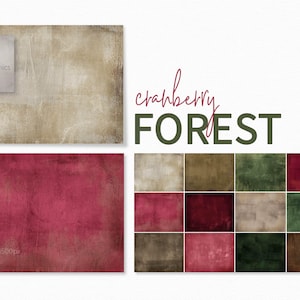 May include: Digital paper pack with a variety of textures and colors. The image includes a large red and beige textured background, a selection of smaller squares, and the text "cranberry FOREST". The image also includes the text "riley b graphics".