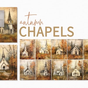 Pinturas de Capela de Outono - Pinturas de Igreja de Outono - Papel de Diário de Capela - Papel de Fundo de Igreja - Pinturas de Colagem de Capela