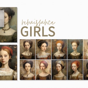 Chicas renacentistas - Arte de retrato vintage - Retratos femeninos de estilo antiguo - Láminas de arte clásico - Elegancia medieval - Belleza atemporal