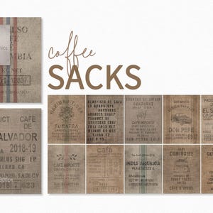 Koffiezakken - rustieke texturen koffiezak - vintage koffietas wordt afgedrukt - industriële jutezakken - koffielabelafbeeldingen - graanzakstijl