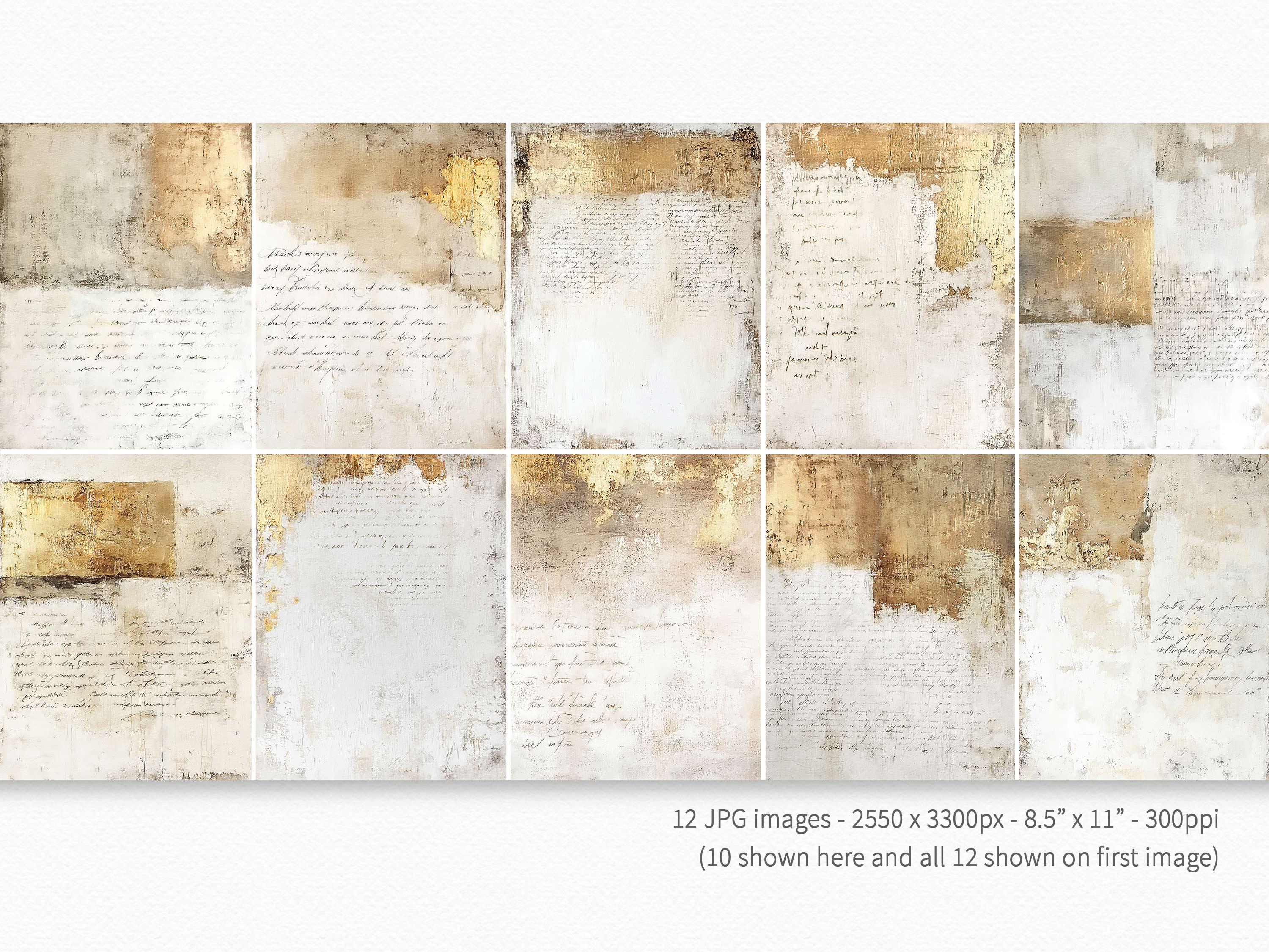 Neutral and Gold Scripts - Beige and Gold Mixed Media Collage ...