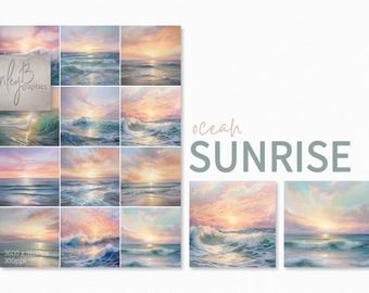 Alba sull'oceano – Stampe murali con paesaggio marino pastello – Alba dolce sull'acqua – Onde tranquille della spiaggia – Stampe del cielo costiero – Orizzonti oceanici sereni