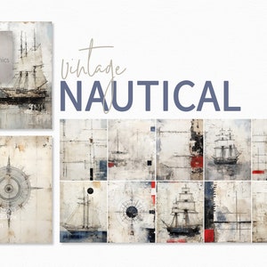 Peintures nautiques vintage - Junk Journal Nautical - Peintures maritimes numériques en détresse - Papiers nautiques imprimables - Grunge Nautical