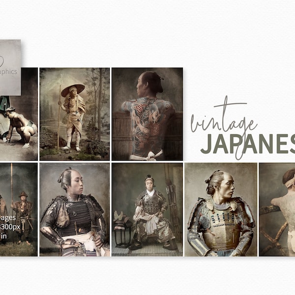 Vintage Japanese Images of Samurai and Sumo Wrestlers - Vintage Japanese Museum Art - Japanese Tattoo Art - Old Japanese Photographs of Men