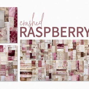Peintures framboises écrasées - chutes de papier peint rose et bordeaux - chutes de collage de tissu - arrière-plans de tissu défraîchi rose et crème