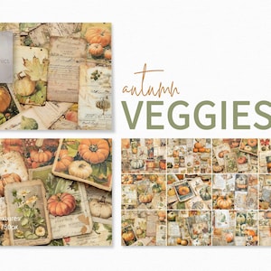 Pinturas de colagem de vegetais de outono - Colagens de sementes e cartões de vegetais de outono - Pinturas de colagem de textura de outono