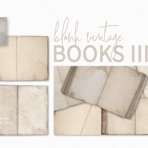 Livro vintage em branco 3 - PNGs de livros abertos envelhecidos - Texturas de papel neutras - Páginas de livros antigos em fundos transparentes