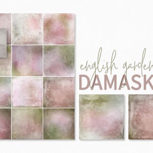 Damassés du jardin anglais - Panneaux de couleur rose pâle et verte - Tons de papier peint délavés - Impressions florales antiques - Textures en relief