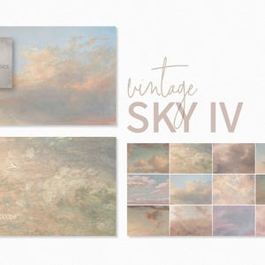 Vintage Sky Textures IV - Digitale vintage wolkachtergronden - Olieverftextuur Wolken - Pastelkleurige textuur hemelachtergronden - Fine Art Sky