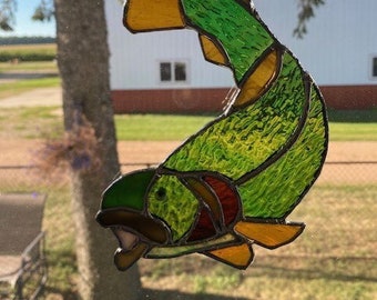 Shimmering Stained Glass Trout Suncatcher! Looks like you pulled him out of the Water! Great Man Gift or Fisherman Trophy for the Man Cave!