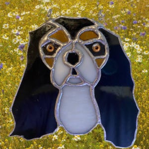 Stained Glass Cavalier King Charles Spaniel Suncatcher! King Charles Art Glass! Tricolor Spaniel! Stained Glass Dog! RETIRING 12/31/2025