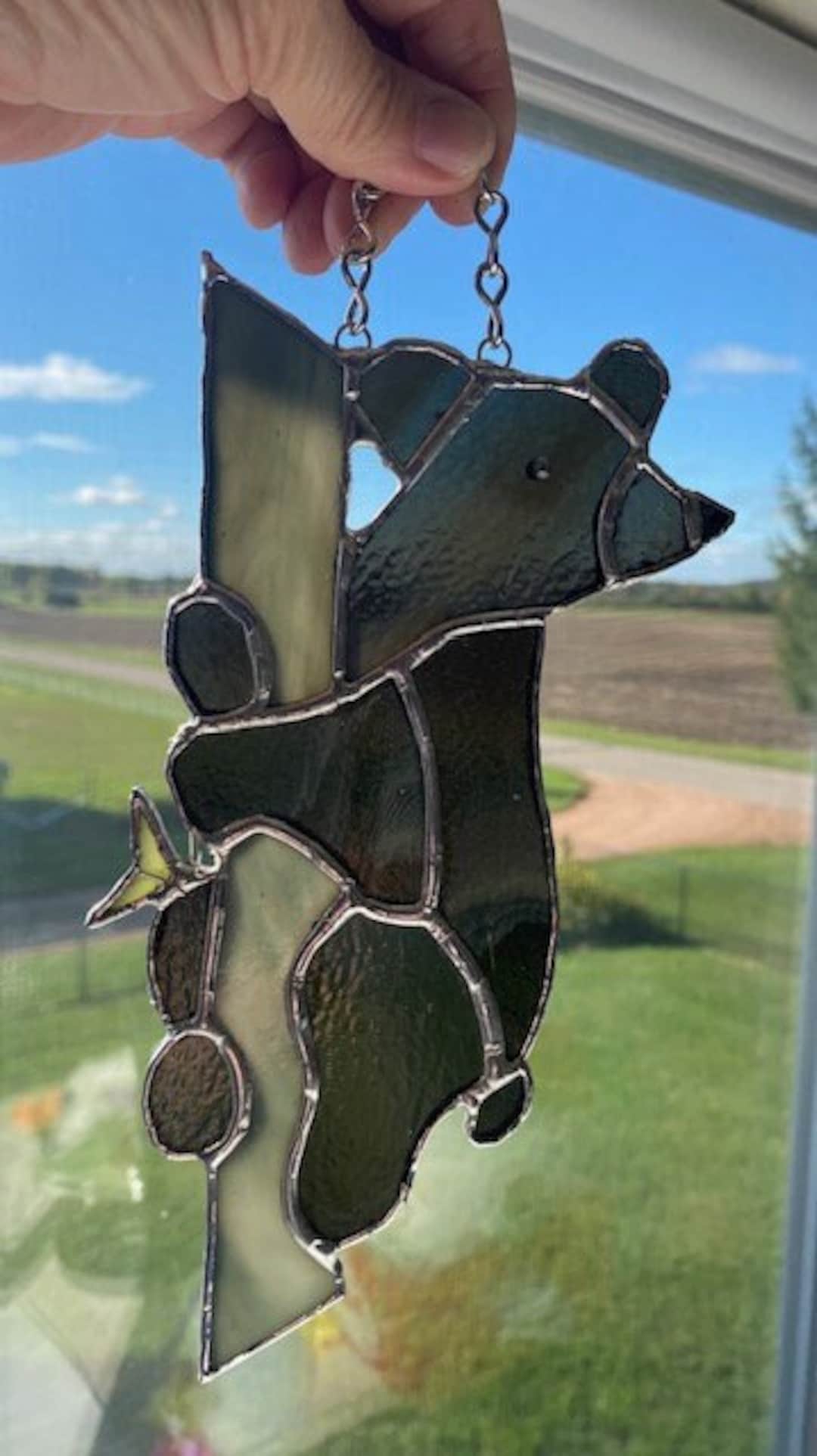 Stained Glass Black Bear Suncatcher Black Bear Cub up a Tree Art Glass