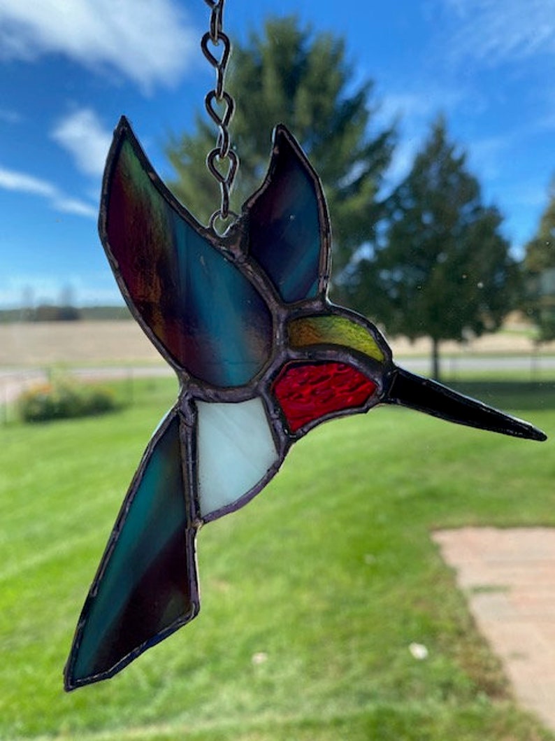 Colorful Stained Glass Hummingbird Suncatcher Shimmering Etsy