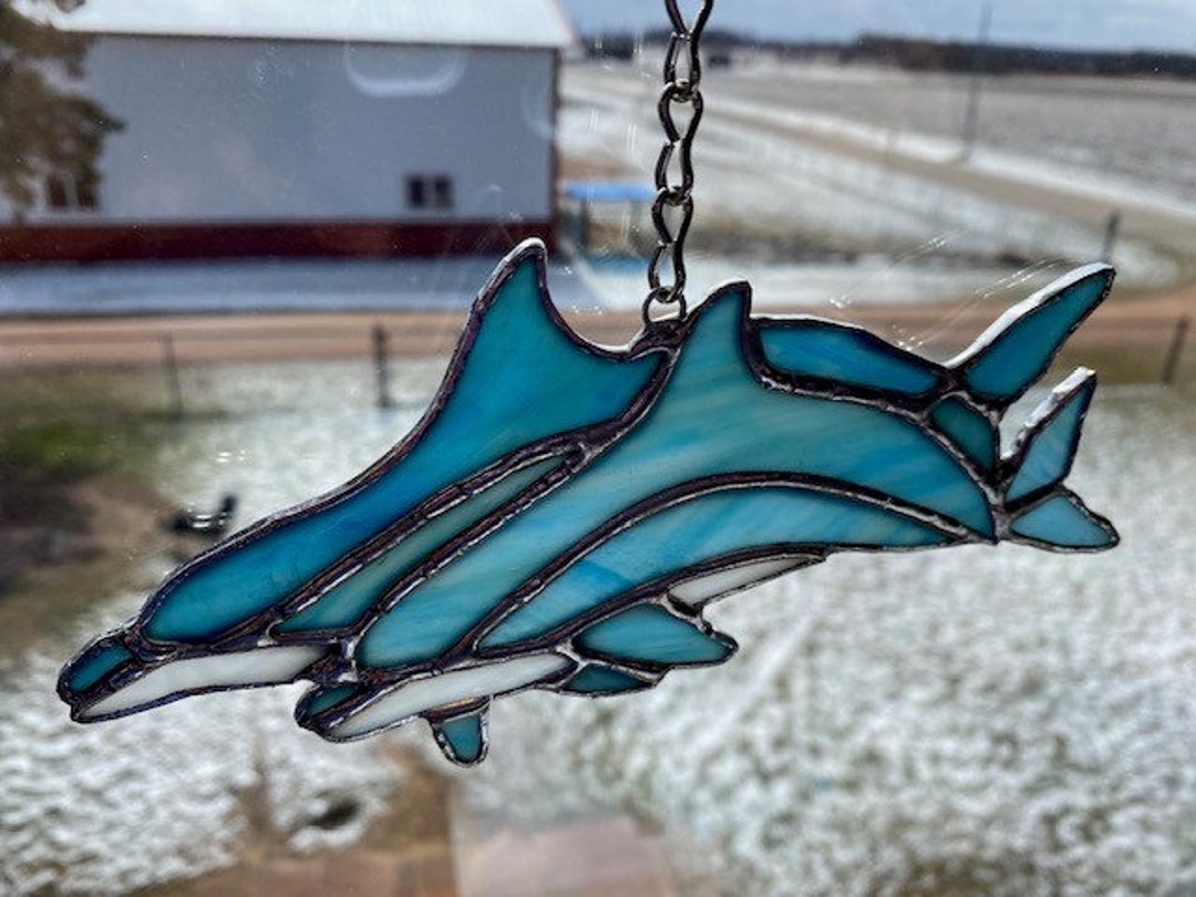 Lovely Pair of Stained Glass Dolphin Suncatcher to Brighten Your Day