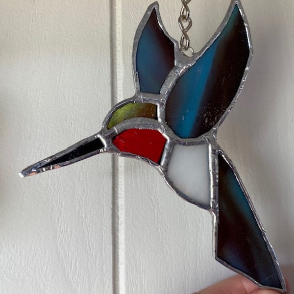 Colorful Stained Glass Hummingbird Suncatcher!  Shimmering Hummingbird Art Glass! Home Decor Window Suncatcher! Gift Under 30 for Bird Lover