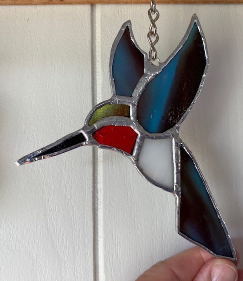 Colorful Stained Glass Hummingbird Suncatcher Shimmering Etsy