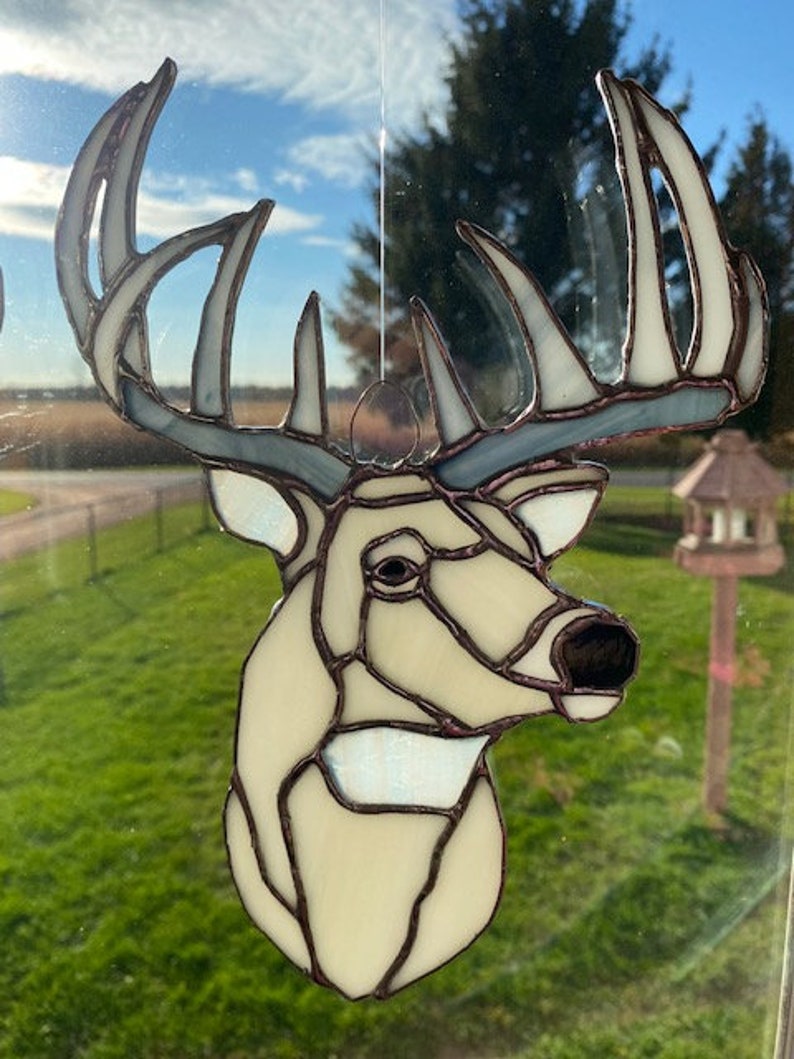 Rare White Buck Suncatcher Stained Glass Deer With Huge Rack Etsy