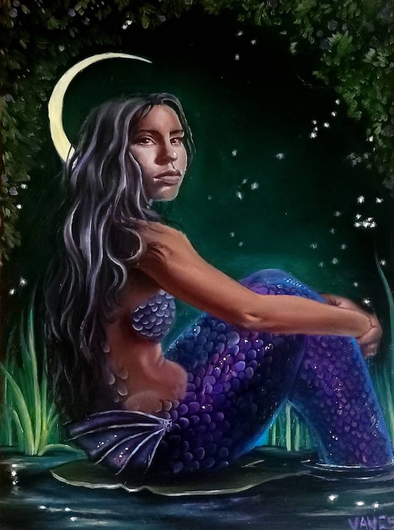 Buy Siren Mermaid Fantasy Night Oil Painting Online in India 