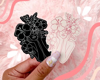 Feminine Body Positivity Rose Minimalist Line Art Sticker Laptop Waterproof Waterbottle Sticker Self Love Line Art Sticker Feminist