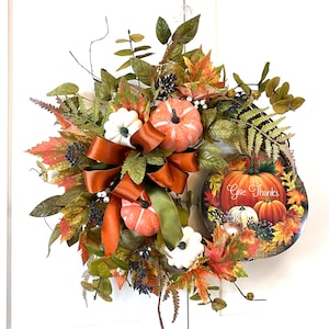 Fall Wreath for Front Door with Pumpkins, Autumn Porch Decor, Thanksgiving Wreath, Fall Farmhouse Wreath, Fall Porch Decor, Pumpkin Wreath