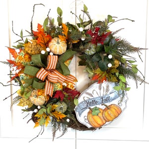 Fall Front Door Wreath, Autumn Wreath, Holiday Wreath, Fall Grapevine Wreath, Fall Farmhouse Decor, Fall Pumpkin Wreath, Fall Harvest Decor