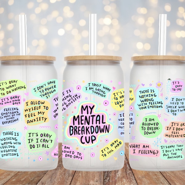 Glastumbler “Mental Breakdown Cup” | inkl. Strohhalm und Bambusdeckel