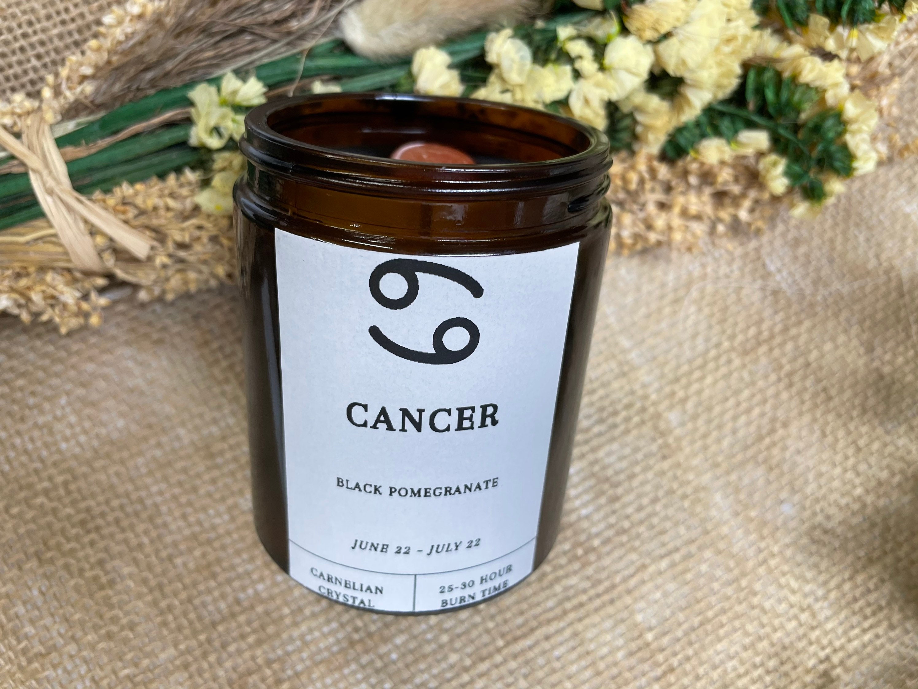 Cancer Zodiac Candle Crystal Candle Black Pomegranate Etsy