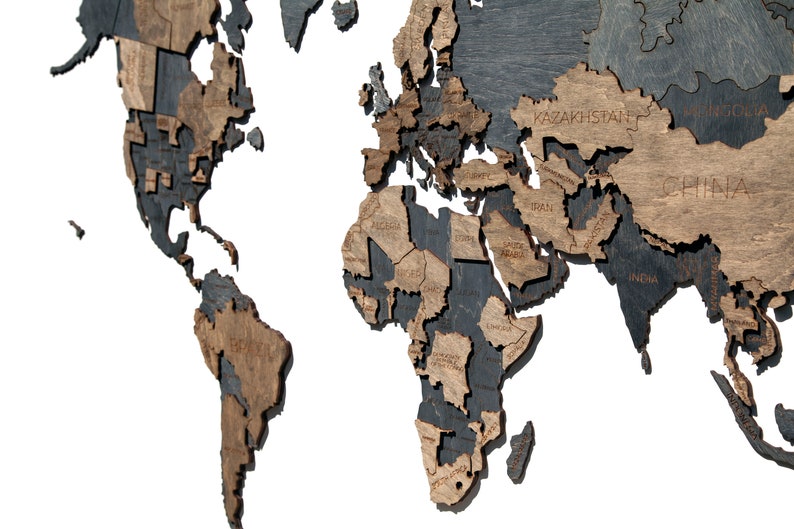 Wood world map wall decal large world map plank nursery world Etsy