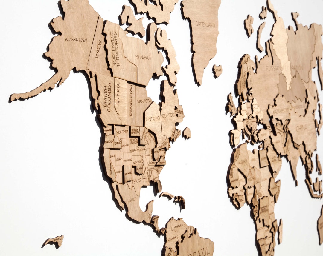 3d World Map Wood World Map Wooden World Map Wood Wall Map Etsy Canada