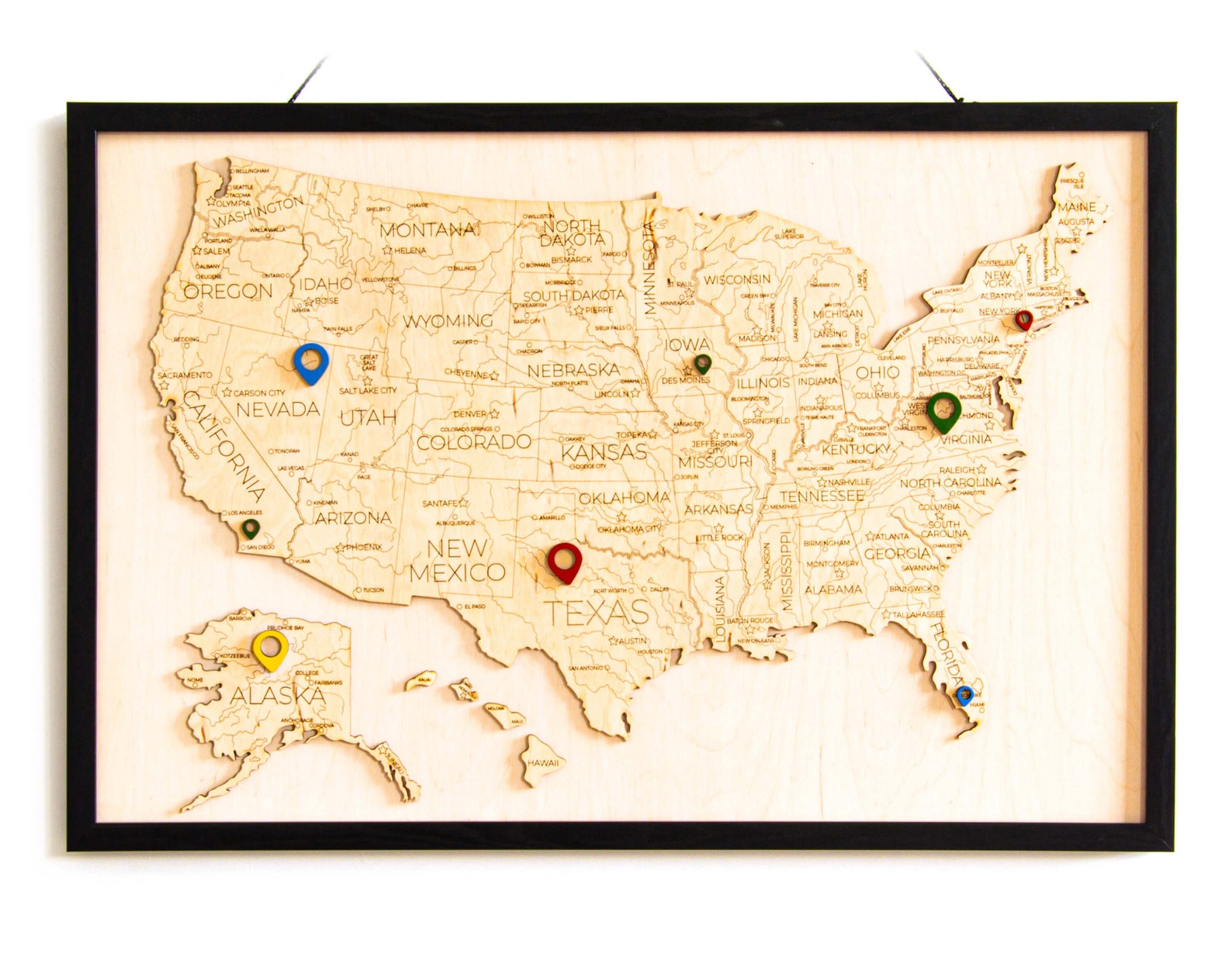 states travel map wood