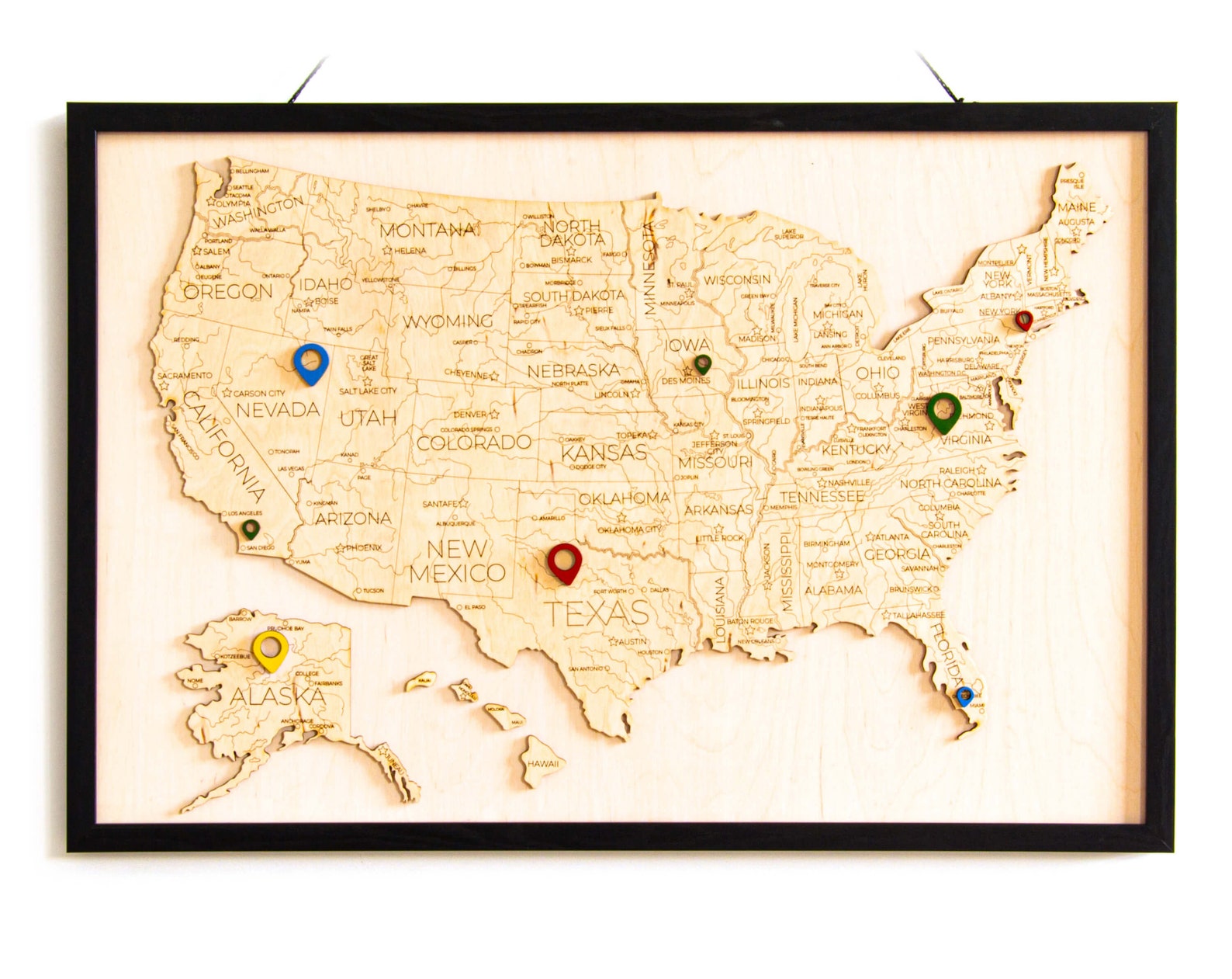 Wooden USA Push Pin Map Wood United States Map Travel Gift Etsy