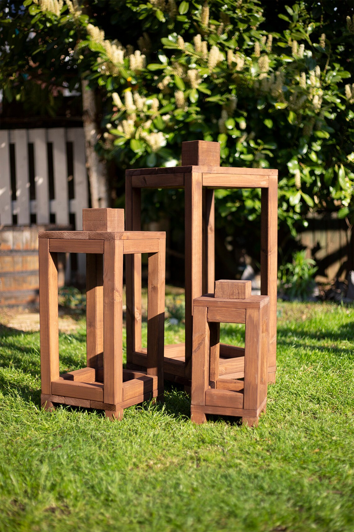 Outdoor Garden Wooden Floor Lanterns 3 Sizes Available Etsy