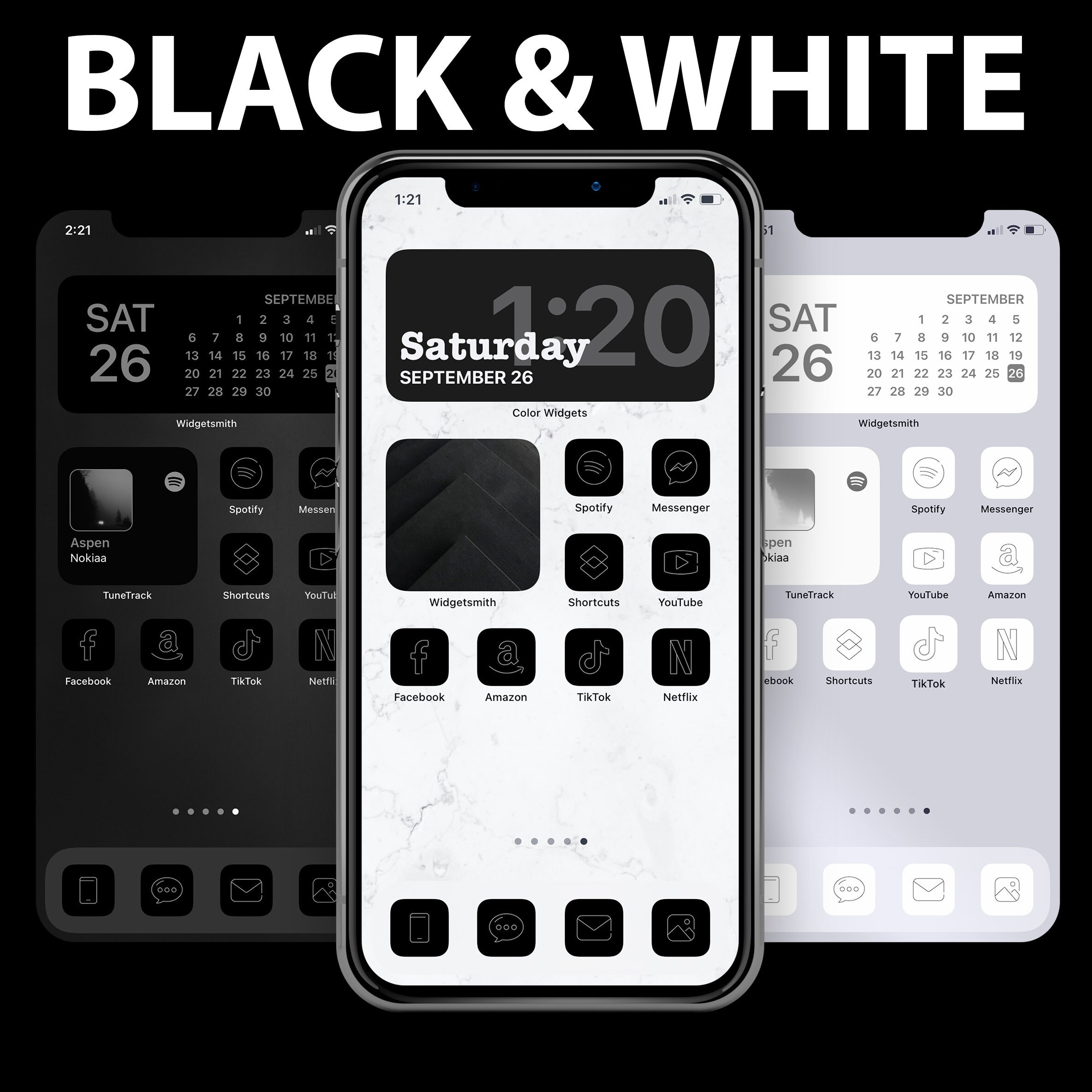 144 Premium Ios 14 App Icons Black and White iPhone App Icons Etsy