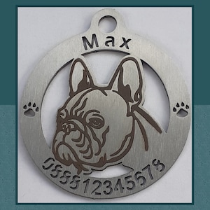 Personalized French Bulldog Tag: Engraved Stainless Steel Pet ID Medallion