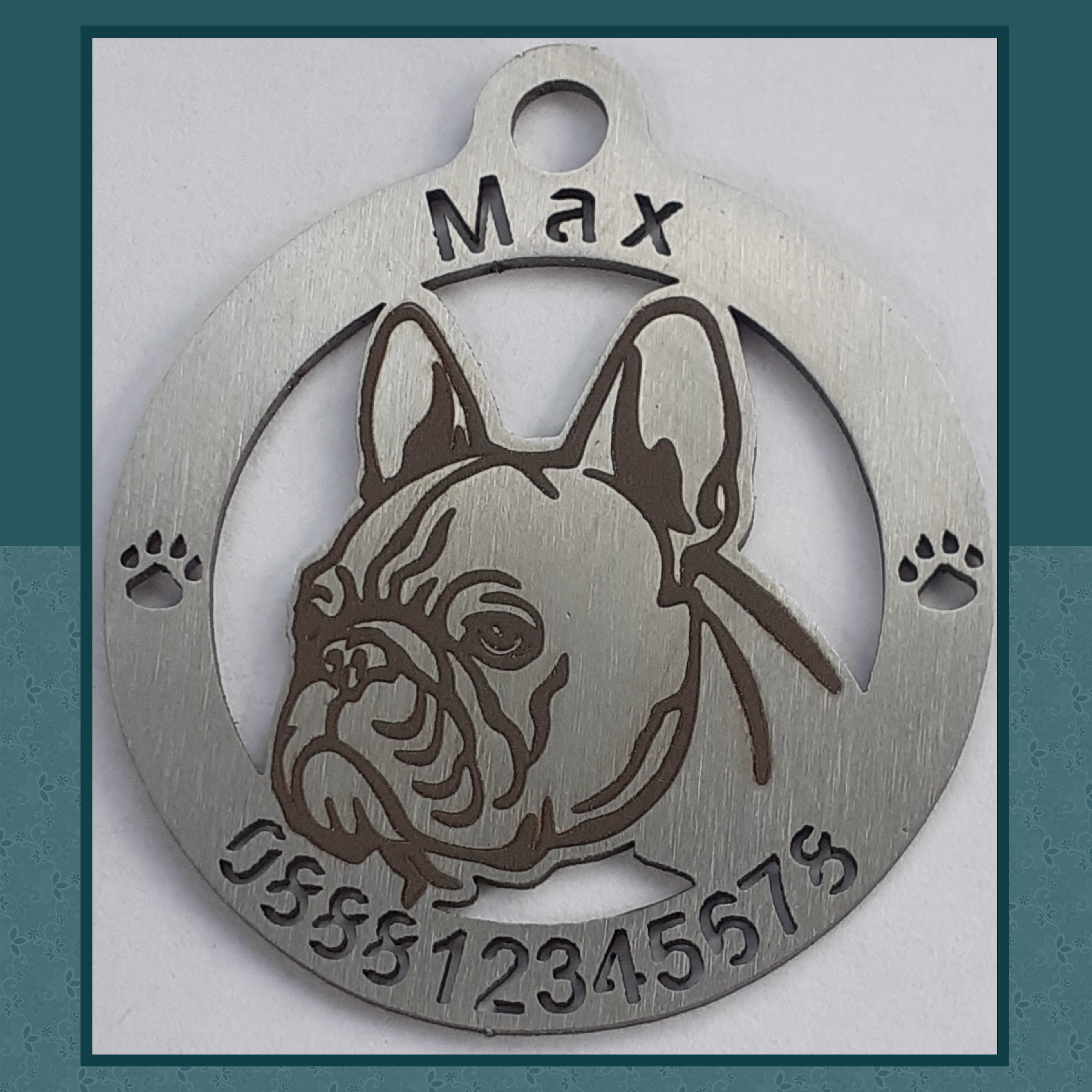 Personalized Custom Dog Tag Medallion for French Bulldog Frenchie , Pet ID tag, Engraved Stainless Steel Dog Medallion, Médaillon Pour Chien