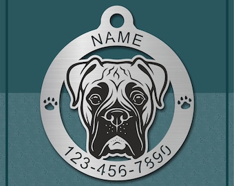 Personalized Custom Dog Tag Medallion for Boxer, Pet ID tag, Engraved Stainless Steel Dog Tag Medallion, Médaillon Pour Chien